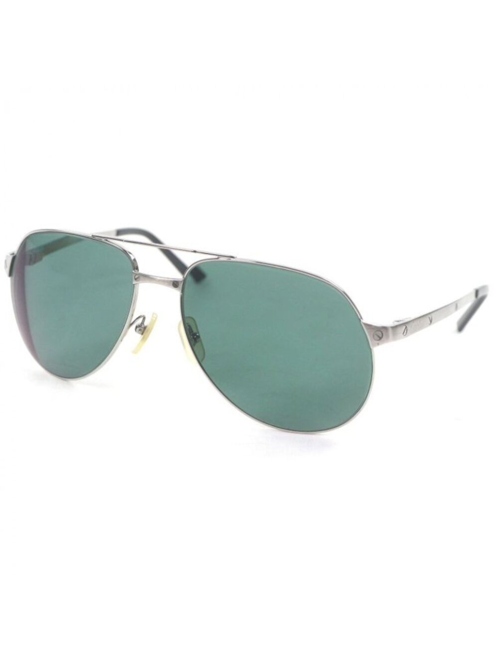 Cartier Vintage Santos Dumont Teardrop Sunglasses Silver Green Lenses 59 16